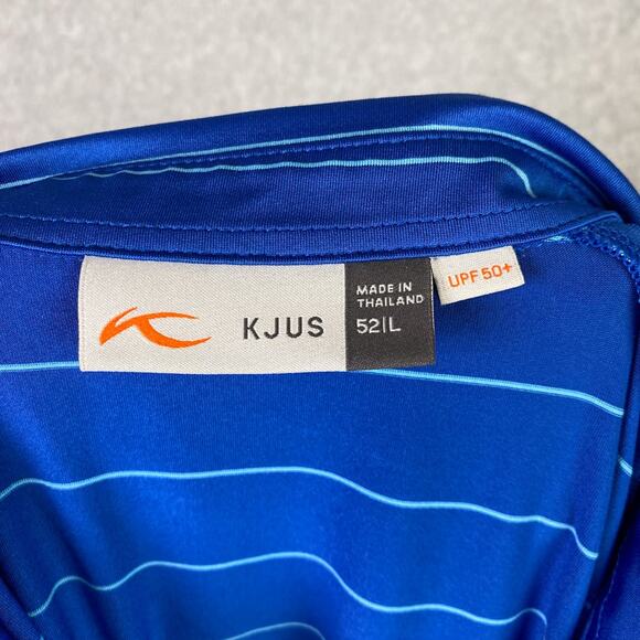 KJUS Mens L 52 Stripe Polo Short Sleeve Blue Golf Shirt UPF50+ - Picture 6 of 6